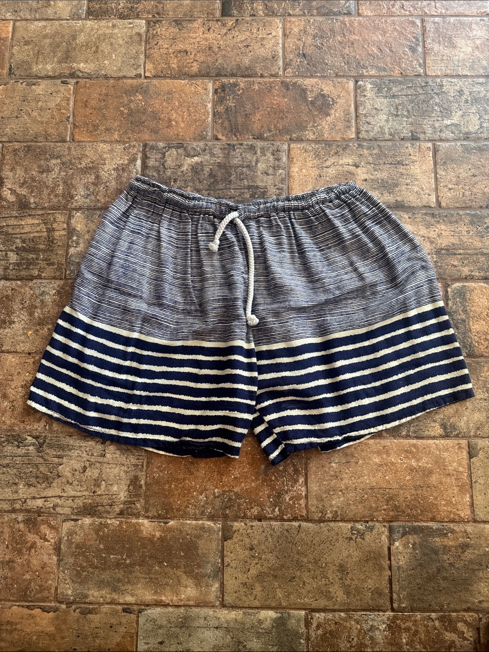 Striped Navy and White Knit Lounge Shorts